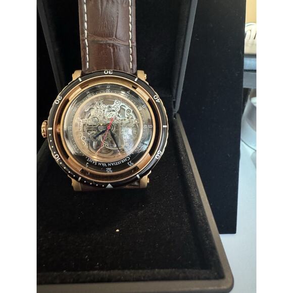 CHRISTIAN VAN SANT MEN'S DOME SILVER DIAL WATCH - CV0744 - Brown Leather Band - Picture 2 of 6